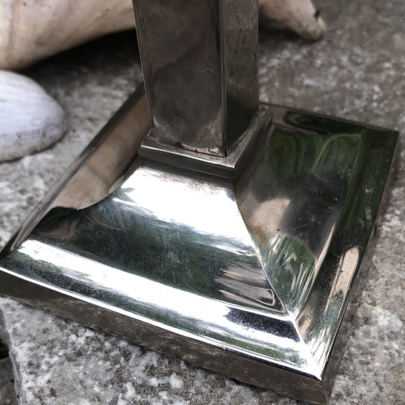 (2) Metal Candle Holders-Silver Toned-Square Base-Tapers-Vintage - Picture 10 of 17